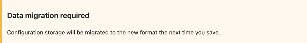 The Data migration required notice shown on the configurator Home tab